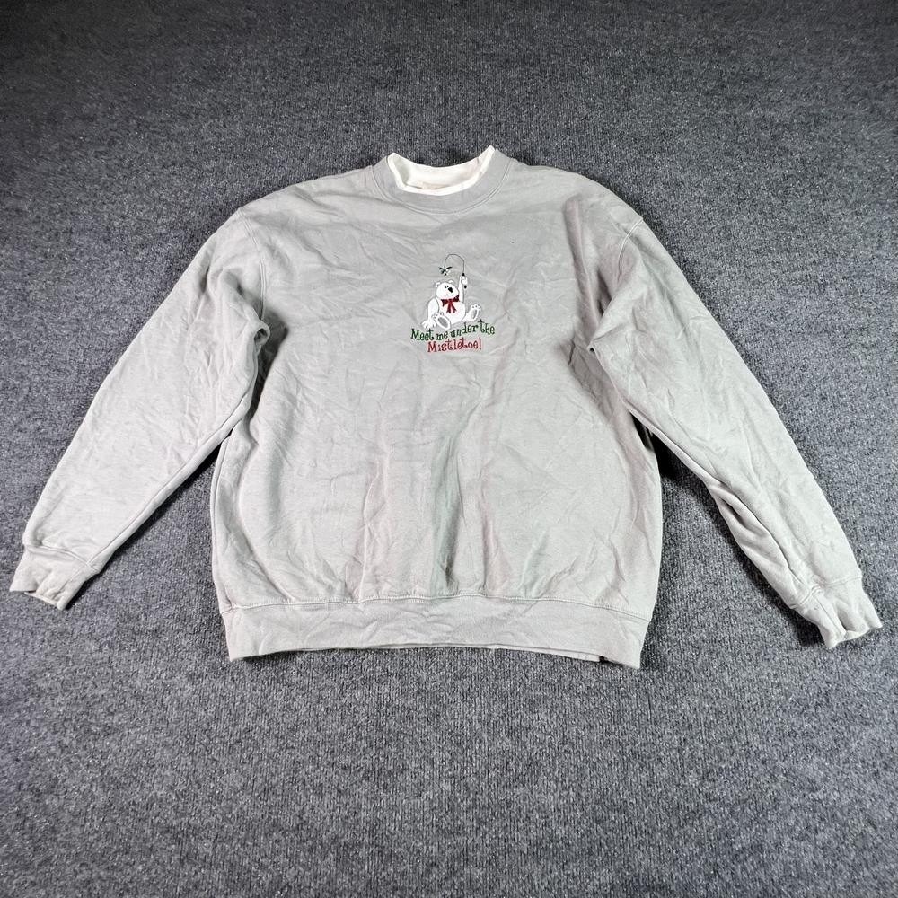 M&C Sportswear Sweatshirt Men's XL Gray Embroidered Meet Me Under The Mistletoe!